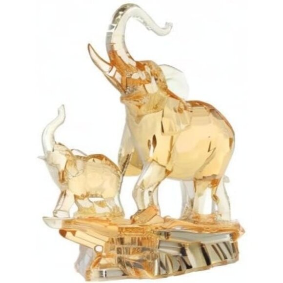 Large Crystal Elephant Sculpture with Baby Elephant, Golden Accents - Picture 10 of 10